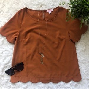 ‼️SOLD‼️ Burnt Orange Scalloped Blouse